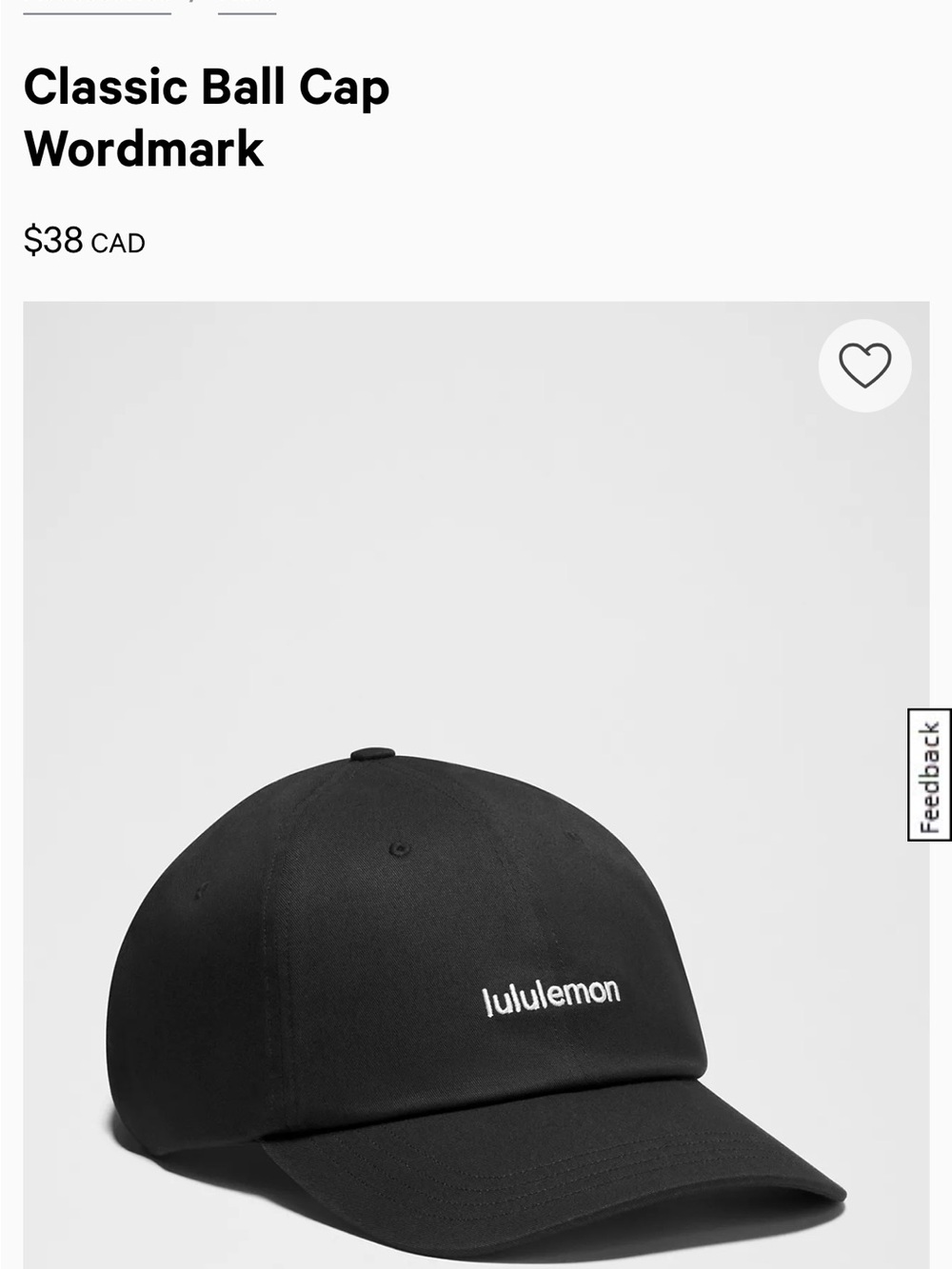 lululemon athletica Black Cap with White Logo Size L/XL